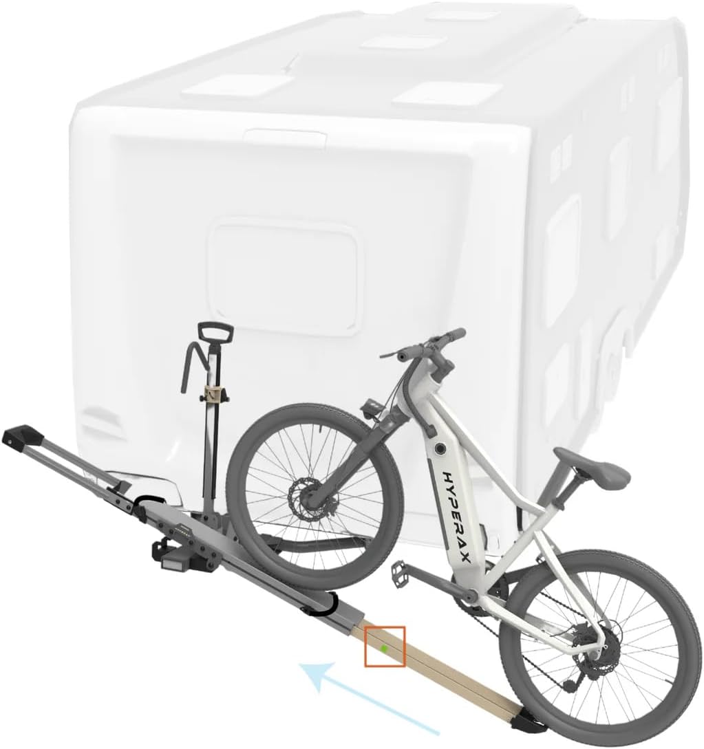 HYPERAX Patented Lift Assisted Volt Lift 1x RV Rated Hitch Mounted 2 E Bike Rack Carrier Up to 1X 80lbs eBikes with Up to 5" Fat Tires for RV and SUV