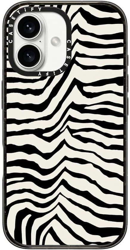 CASETiFY Impact Case for iPhone 16 [8.2ft 4X Military Grade Drop Protection/Compatible with Magsafe] - Zebra Stripe- Back to Black - Clear Black