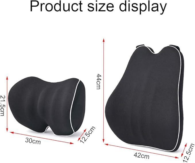Car Lumbar Support Back Cushion & Headrest Neck Pillow Kit Cushion Memory Foam Universal Fit Major Car Seat with Back Pain Relief for Car Office Home 1PCS Black