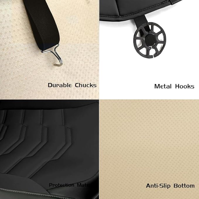 2PCS Car Seat Cover Nappa Leather Front for Tesla Model Y&3 2020-2024 Car Seat Bottom Protector, Original White Color Heavy Duty Seat Cushion Protector Without Backrest (Black)