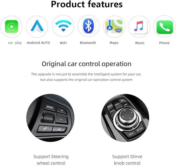 Carplay Android Auto Adapter for BMW NBT System Wireless Carplay Retrofit Decoder with 1 2 3 4 5 6 7 X1 X3 X4 X5 X6 Series Support Airplay Mirror Link, GPS/Navigation, Reverse Camera