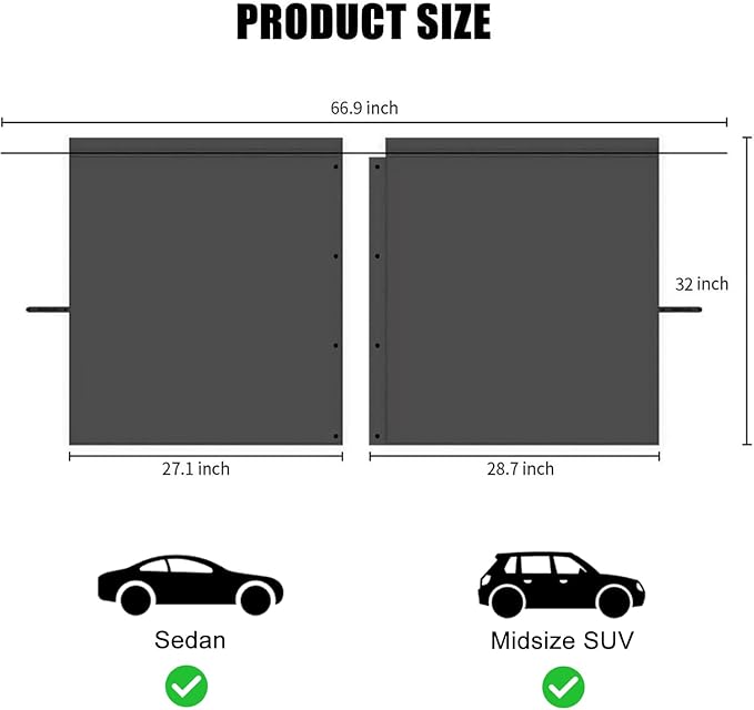 Car Divider Privacy Curtain, Blackout Suede Sun Shade Cover Front & Rear Seat Partition Space Divider Auto Van Truck Interior Accessories for Family Camping Baby Sleeping (Black, Small)