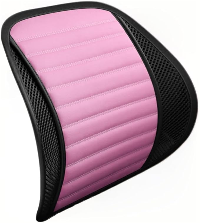 Premium Car Interior Back Support - Versatile Lumbar Cushion for Driver Seat with Breathable Fabric and Adjustable Strap. (1, Pink)