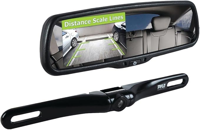 Pyle Rearview Backup Parking Assist Camera & Monitor System Kit - 4.3" Screen, Waterproof License Plate Mount, Night Vision, 170° Angle Adjustable, Auto Reverse Activation, Distance Scale Lines