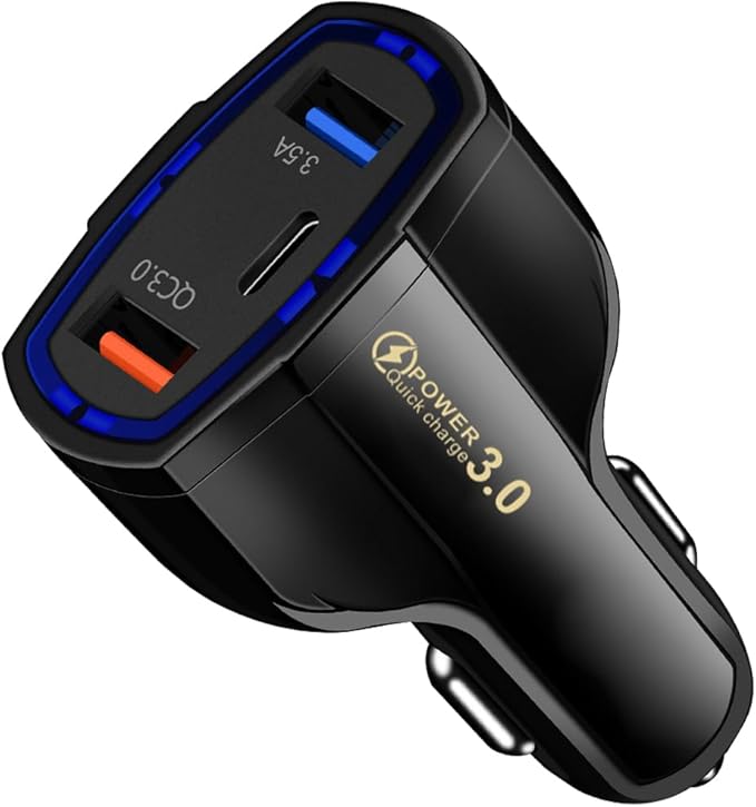Fast Car Charger Adapter, QC3.0 Quick Power Delivery Block with Dual Port USB Type C, Cigarette Lighter Plug Fast Charging, Compatible with iPhone 15 Pro Max Plus Samsung and More (Black)