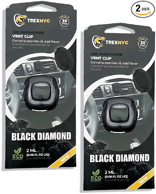 Car Air Fresheners Vent Clips, Essential Car Odor Eliminator, Perfect Scented Car Accessories, For Long Lasting Fragrance up to 30 days, 0.07 FL.OZ (Black Diamond, 2 Packs)