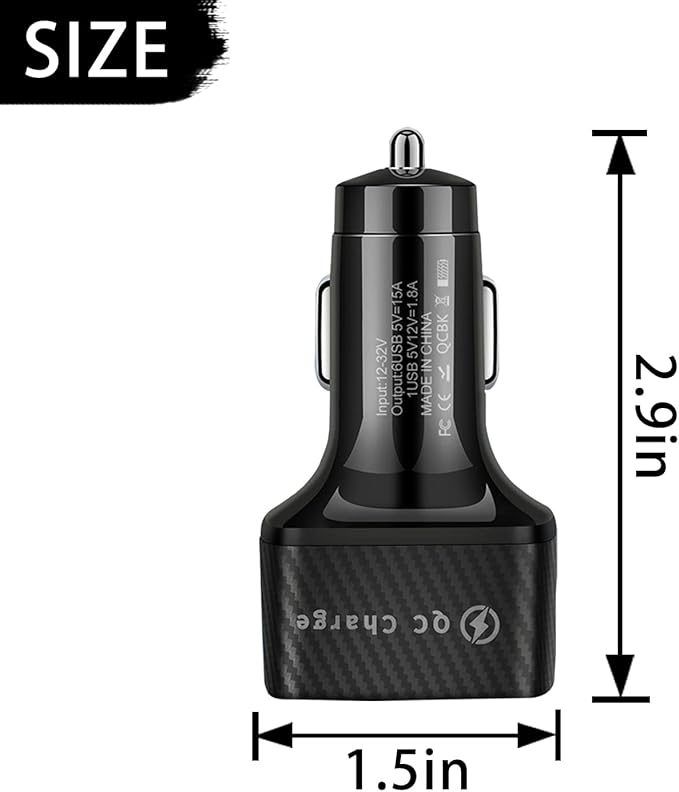 Car Charger Adapter, 6 Ports USB QC3.0 Fast Phone Charger, Car Interior Accessories Fit for All Vehicles, Multi-Port Car Phone Charger with LED Light Display for Smart Phone and More (Black)