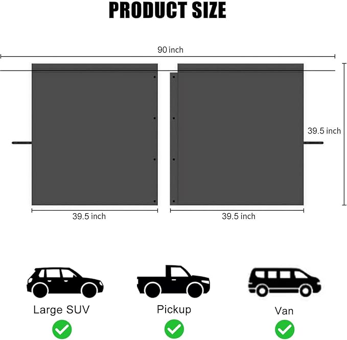Car Divider Privacy Curtain, Blackout Suede Sun Shade Cover Front & Rear Seat Partition Space Divider Auto Van Truck Interior Accessories for Family Camping Baby Sleeping (Black, Large)