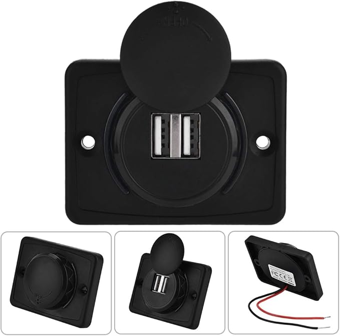 USB Car Charger, 12v 24v Mini Panel Dual Socket Power Adapter Outlet with Cap Quick Surface Mount Multi Device Charging for Cars Bus Boat Automotive Marine Truck Golf Cart Smartphone Laptop