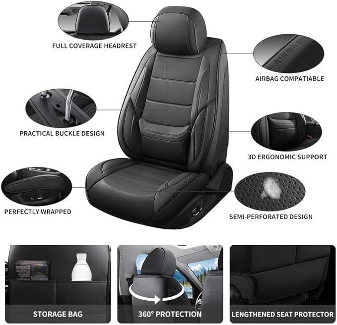 Car Seat Covers Custom Fit for Chevrolet/Chevy Sonic 2011-2020, Premium Faux Leather Waterproof Car Seat Protectors with Lumbar Support, Breathable Anti-Slip Easy to Install(Black,Full Set)