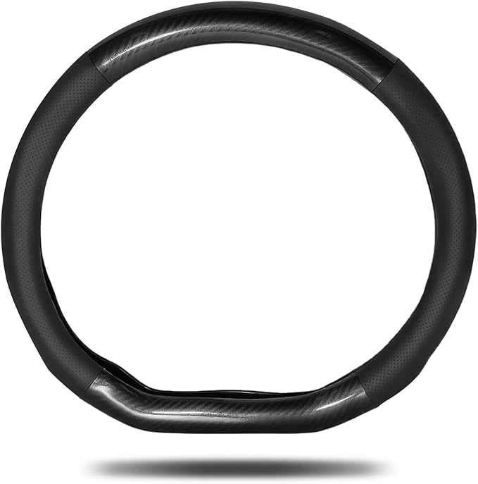 Car Steering Wheel Cover Black, Non-Slip Wear-Resistant Carbon Fiber Steering Wheel Cover, Breathable Drilled D-Type Leather Sleeve, Universal Car Interior Accessories for Most Vehicle