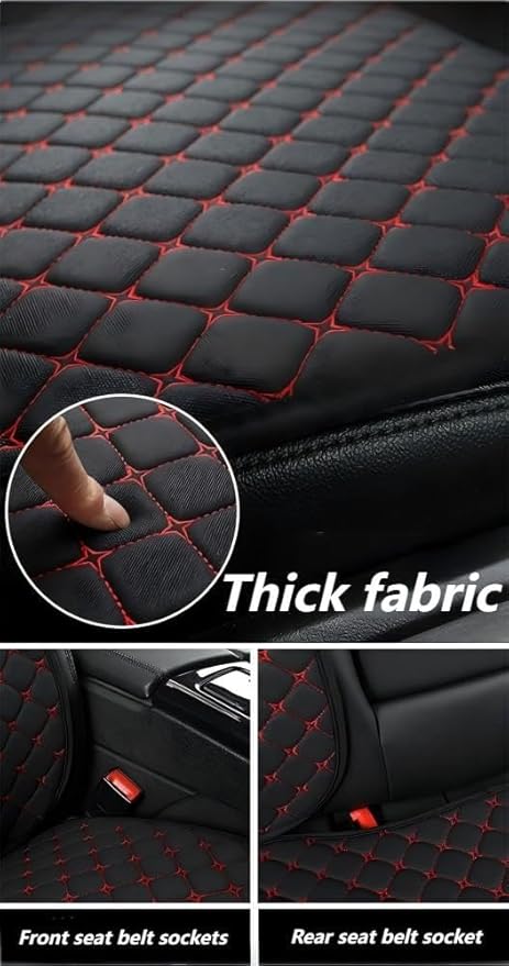 Premium Car Seat Covers for Front Seats, [2-Pack] Plush Soft & Cooling Seat Protector Pads Full Set, Breathable Mesh, Non-Slip Auto Seat Mat for Sweat, Wear Protection (Black red)