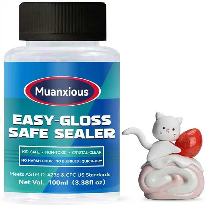Muanxious Air Dry Clay Glaze — No-Tack High Gloss Waterproof Clear Varnish & Sealant, ASTM D-4236, Low Odor, Anti-Yellowing, 100ml (3.38 fl oz)