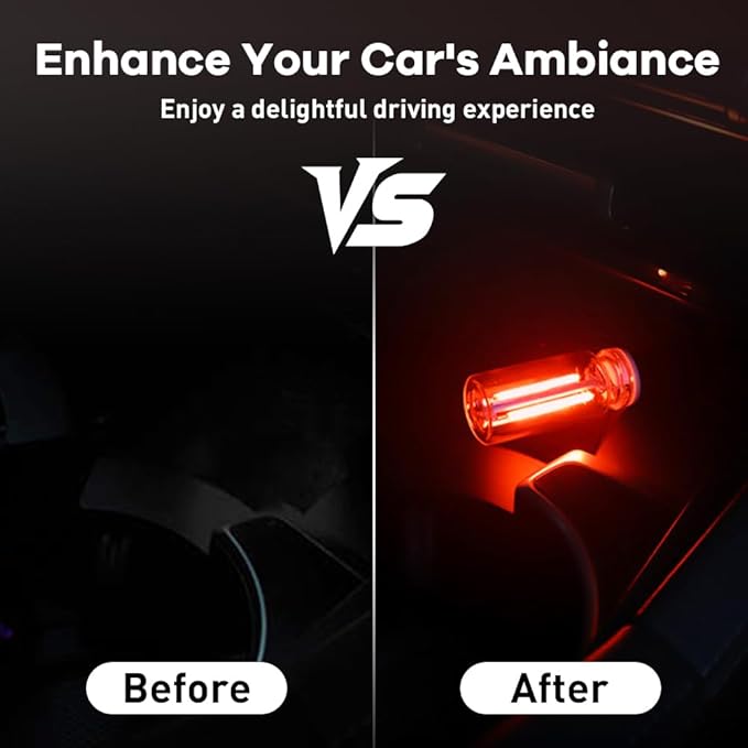 2Pcs Car USB Night Light, Touch Adjustment LED Ambient Lighting Plug in USB Automotive Night Lamps, Mini LED Bulb for Car, Camping, Holiday, Decoration, Bedroom, Party(Red)