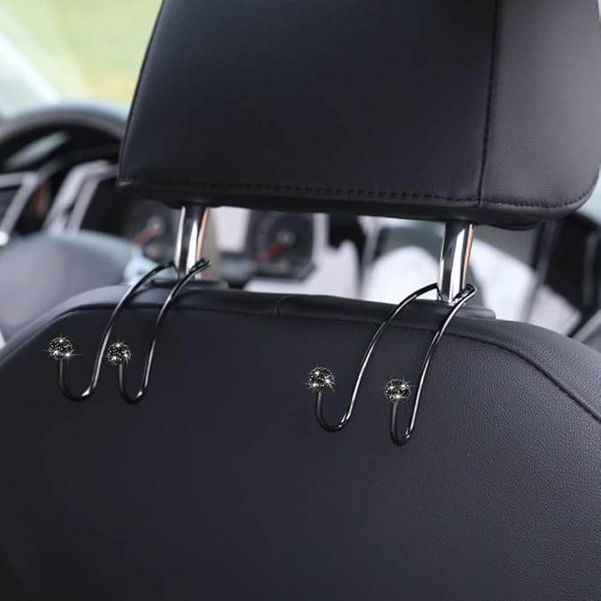 SAVORI Auto Hooks Bling Car Hangers Organizer Seat Headrest Hooks Strong and Durable Backseat Hanger Storage Universal for SUV Truck Vehicle 2 Pack (Black A)
