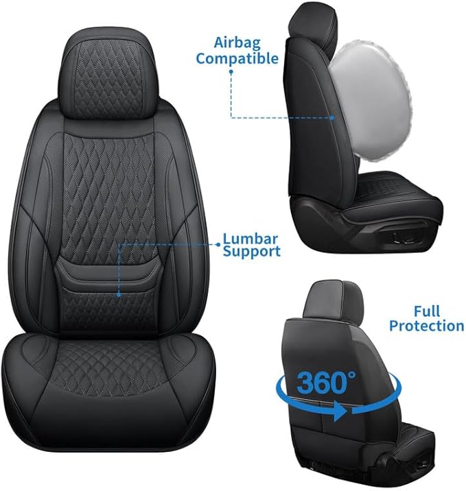 Car Seat Covers Full Set Custom Fit for Chevrolet/Chevy Bolt 2016-2026 - Premium Faux Leather with Lumbar Support | Breathable, Waterproof, Anti-Slip, Durable (Black,Full Set)