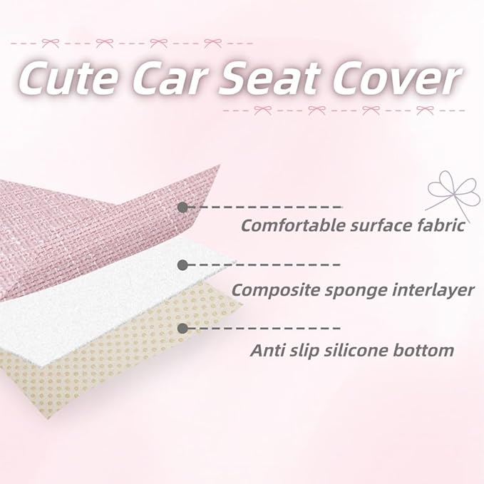 Cute Car Seat Cover for Women Include Butterfly Bow Headrest Pillow Lumbar Support Pillow and Car Front Seat Cushion and Back Cushion for Most Vehicles