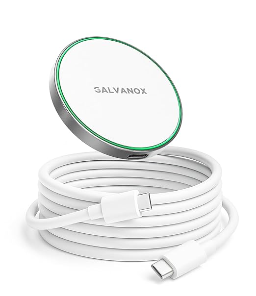 GALVANOX Compatible with MagSafe Wall Mounted Magnetic Wireless Charger, (15W) Fast Charging, Stick-on Adhesive Design with Removable USB-C Cable (5FT) White