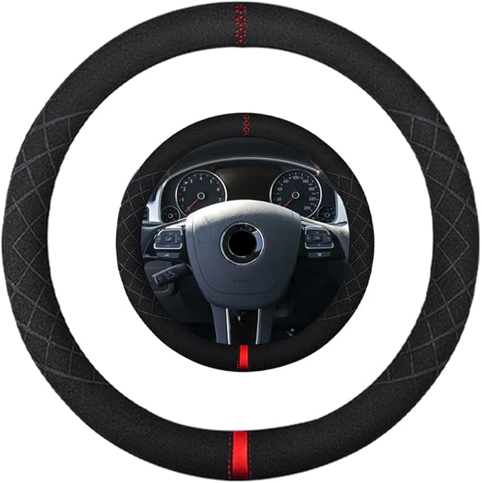 Suede Steering Wheel Cover,Compatible with Volkswagen Routan Touareg Leather Sport Non-Slip Wheel Cover Car Interior Accessories 15.5 16 inch for Man and Women