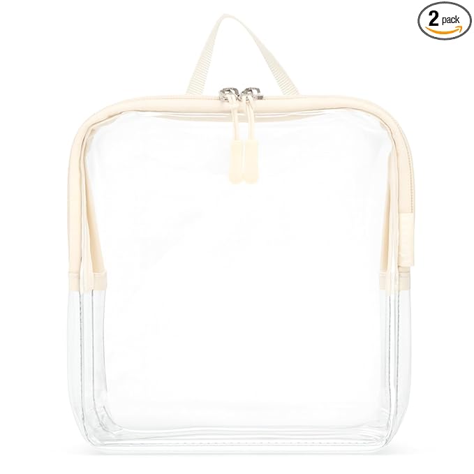 BORSALI TSA Approved Toiletry Bag - Clear Quart Size for 3-1-1 LIquids for Carry On Travel - Toiletries Organizer - Cosmetic Pouch with Zipper - Travel Accessories - Cream with Handle