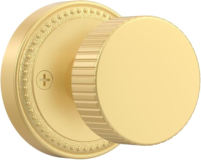 Asidrama 1 Pack Passage Gold Door Knob with Lock. Brush Gold Door Knobs Interior for Bedroom or Bathroom, Heavy Duty Door Handle for Left Right Sided Doors
