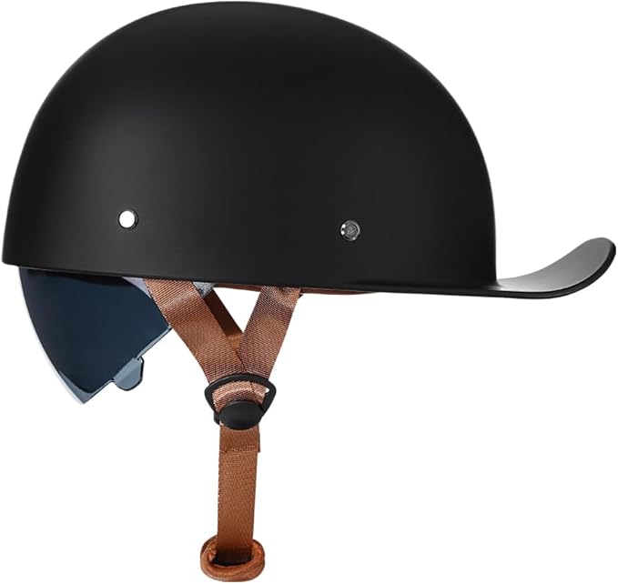 Vintage Retro Open Face Motorcycle Helmet Baseball Cap Half Helmets with pull-down Lens for Men Women Moped Cap Jet Scooter Street Cruiser - DOT Certified (Matte Black,Large)
