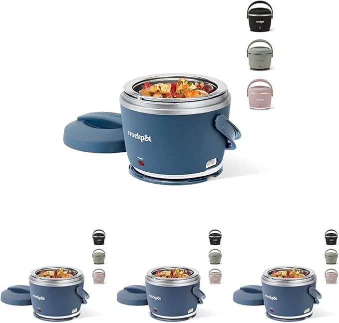 Crock-Pot 20-Ounce Electric Lunch Box,Portable Food Warmer,Faded Blue,Perfect for Travel,Car,On-the-Go,Keeps Food Warm,Spill-Free,Dishwasher-Safe,Ideal Gift for Men and Women,(Pack of 4)