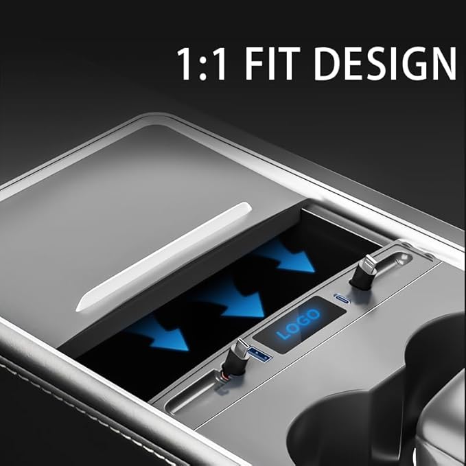 65W USB Charging Hub for Tesla New Model Y Juniper & Model 3 Highland，Hidden Docking Station Design (for Y/3 2023 2022 2021)