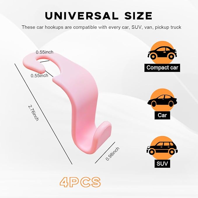 4PCS Car Seat Headrest Hook, Auto Back Seat Hanging Storage Organizer, Vehicle Seatback Hanger Holder for Purse Handbag Coat Umbrella, Universal Interior Car Accessories (Light Pink)