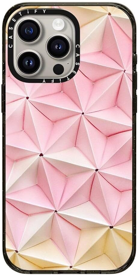 CASETiFY Impact iPhone 15 Pro Max Case [Slim/Compatible with Magsafe / 8.2 ft. 4X Military Grade Drop Protection] - Origami in Pastel Pink by Coco Sato - Clear Black
