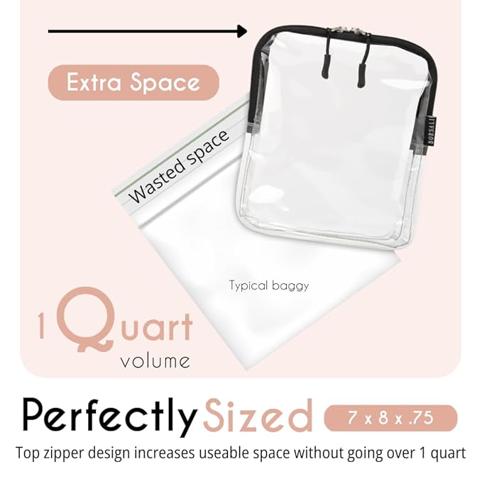 BORSALI TSA Approved Toiletry Bag - Clear Quart Size for 3-1-1 LIquids for Carry On Travel - Toiletries Organizer - Cosmetic Pouch with Zipper - Travel Accessories - Gray