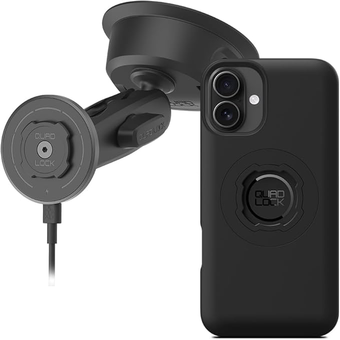 Quad Lock Heavy Duty Suction Car Phone Mount with MAG Phone Case and MAG Wireless Charging Head for iPhone 16 Plus
