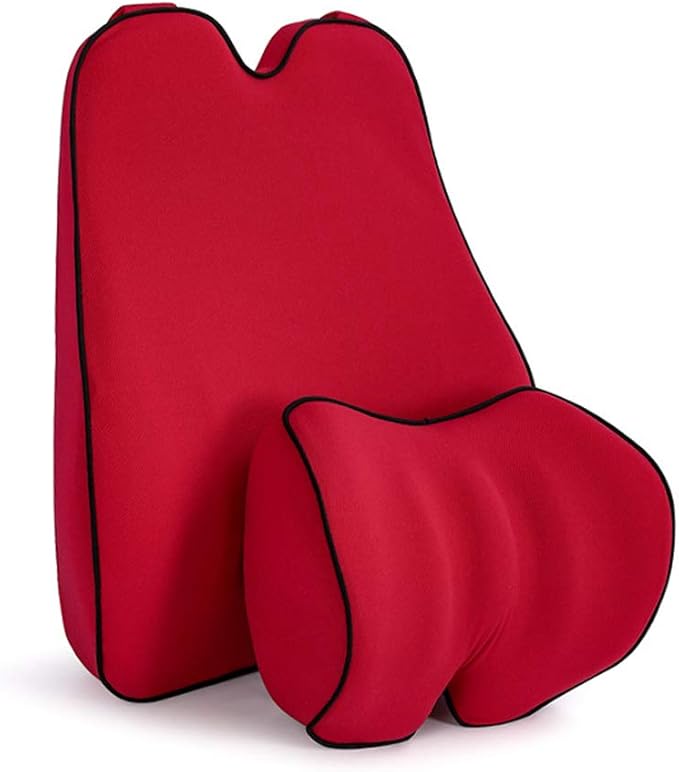 Car Lumbar Support Back Cushion & Headrest Neck Pillow Kit Cushion Memory Foam Universal Fit Major Car Seat with Back Pain Relief for Car Office Home 1PCS Red