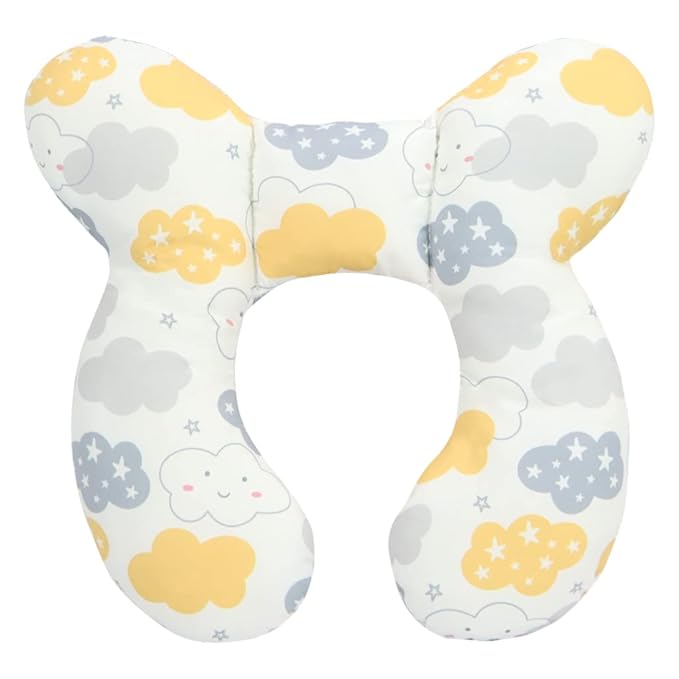 vocheer Baby Travel Pillow(Upgraded), Head and Neck Support Pillow for Pushchair, Car Seat,Stroller, Bouncer, Cotton(Cloud)