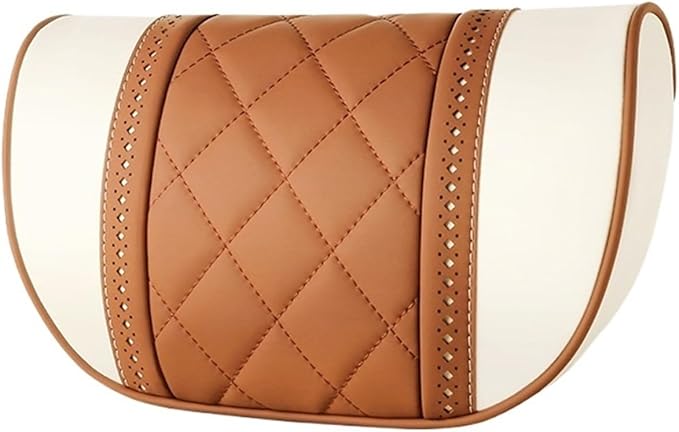 Car seat headrest Leather Car Fit for Seat Rest Cushion Headrest Car Neck Pillow Fit for BMW (Color : Beige Brown)