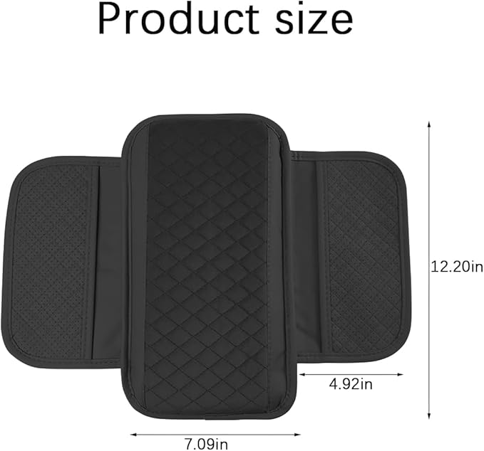 Car Center Console Cover, Leather Vehicle Armrest Cushion Pad with 2 Storage Bags, Auto Interior Middle Console Storage Box Protector Accessories, Universal for SUV, Sedan, Truck (Black)