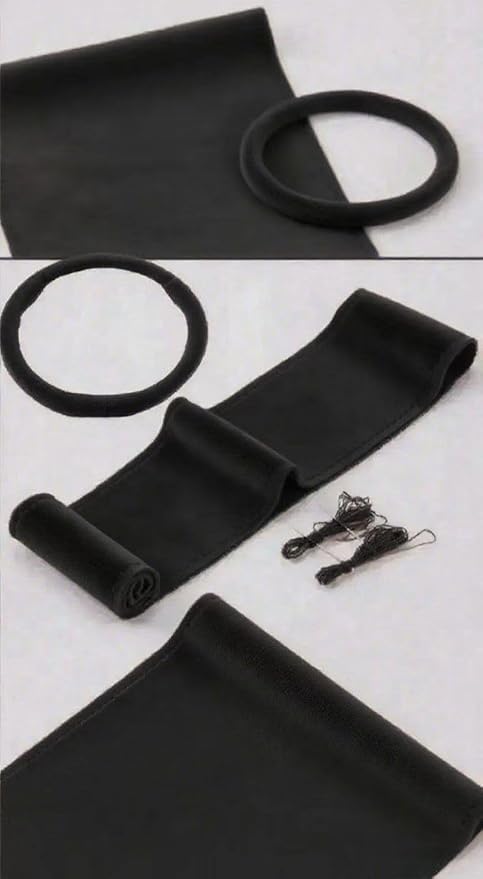 Steering Wheel Cover (Suede Leather), DIY Hand Sewn, Suitable for Both Men and Women, 15 inch Universal（Black）