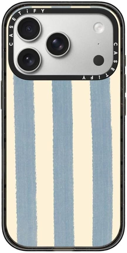CASETiFY Impact iPhone 17 Pro Case [Slim/Compatible with Magsafe / 8.2 ft. 4X Military Grade Drop Protection] - Blue Stripes - Clear Black