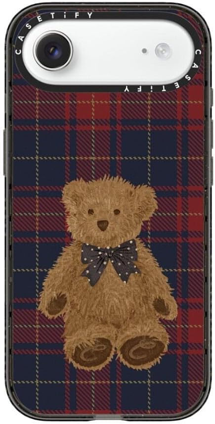 CASETiFY Impact iPhone Air Case [Slim/Compatible with Magsafe / 8.2 ft. 4X Military Grade Drop Protection] - Teddy Bear Plaid - Clear Black