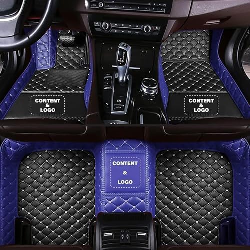 Custom Making Car Floor Mats Compatible for 2000-2025 All Mode Sedan SUV Sports Car Full Coverage Cute Pads Protection Non-Slip Leather Floor Liners (Black+Blue Edge)