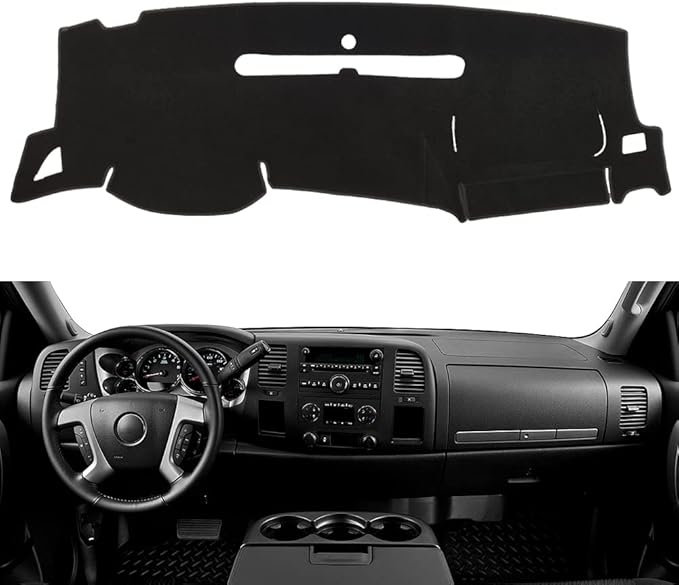 Dashboard Cover for GMC Sierra and Chevrolet Silverado- Fits 2007-2013 Models with Two Glove Boxes. Custom Fit Dash Mat, Won't Break Dash Sensors(Premium Carpet,Black)
