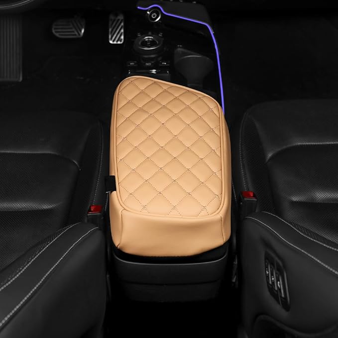 Car Armrest Cushion Cover Compatible with Kia EV6 2022-2026 Accessories, Leather Center Console Armrest Pad(Brown)