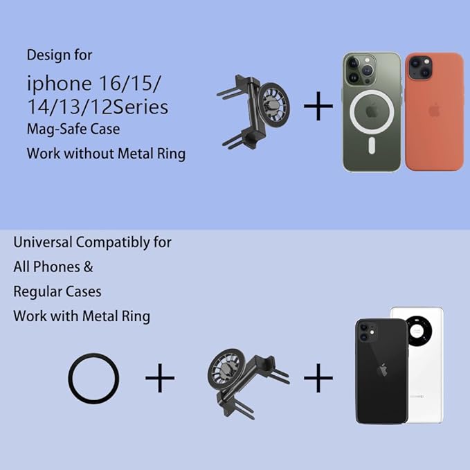 ICAILIN Round Air Vent Car Phone Mount, for Mercedes Benz (A/B/C/E/S-Class) & Jeep Wrangler (2007-2025 JL/JK/4XE/Gladiator), Compatible with MagSafe 20 Pieces of N52 Super Strong Magnets