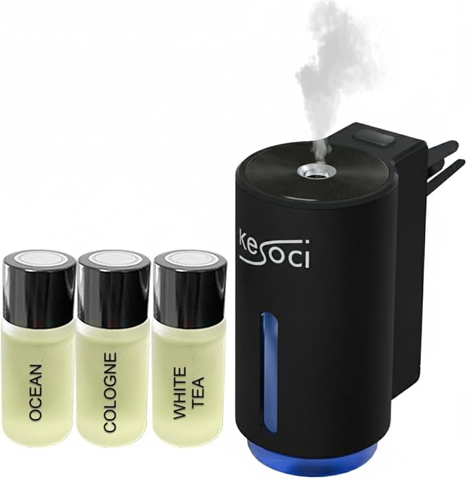 Smart Car Air Freshener: Revolutionary Smart Car Diffuser Vent Clip with 3 Exclusive 10 ml Fragrances (Black (Fresh Essence Collection))