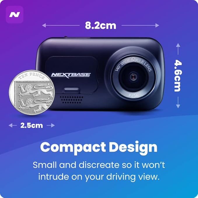 Nextbase 222XR 1080p Dash Cam + Rear Cam HD in Car Mini Camera with Parking Mode, Night Vision, Automatic Loop Recording and File Protection, Reliable and Durable