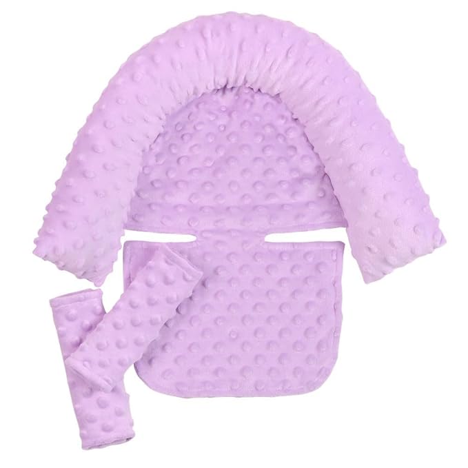 Baby Infant Head and Neck Support Pillow with Seat Belt for Car Seat -Extra Soft 3-in-1 Toddler Car Seat Insert Pad for Car Seats Purple