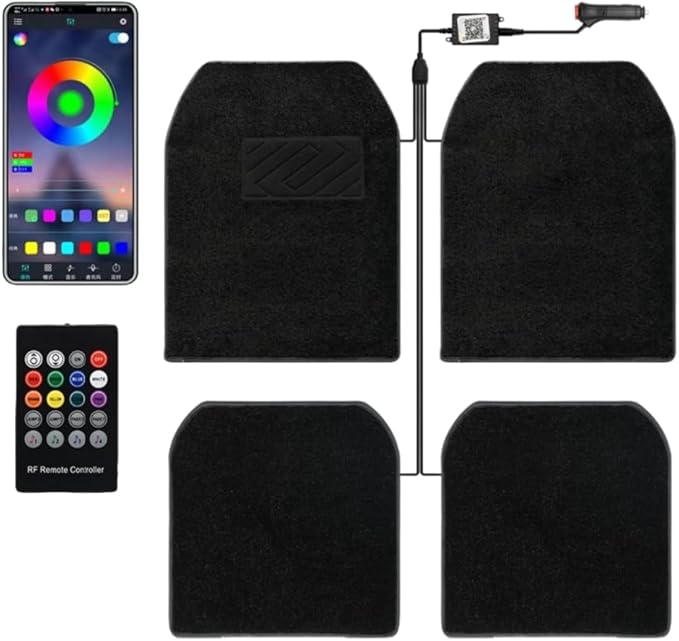 Interior Star Lights for Car, LED Starlights Floor Mats, Carpet Fiber Optic Foot Light Decoration (Set of 4)