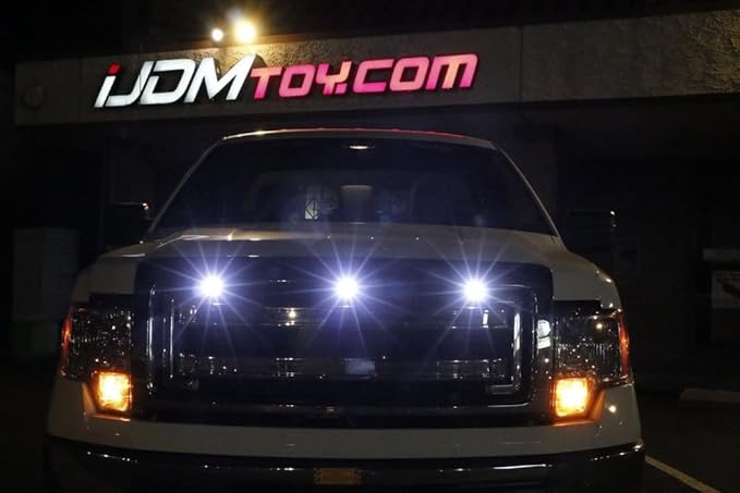 iJDMTOY 3pc Set Custom Retrofit Xenon White Front Grille Mesh Mount LED Lighting Kit Compatible With Trucks SUVs