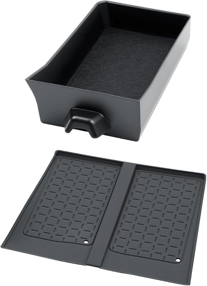 SKTU 2-Pack for 2026 Toyota RAV4 Console Tray 2026+ RAV4 (LE/SE/XLE Premium/Woodland/XSE/Limited) Drawer Storage Box & Wireless Charging Mat 2026 RAV4 Accessories Rubber Console Non-Slip Pad