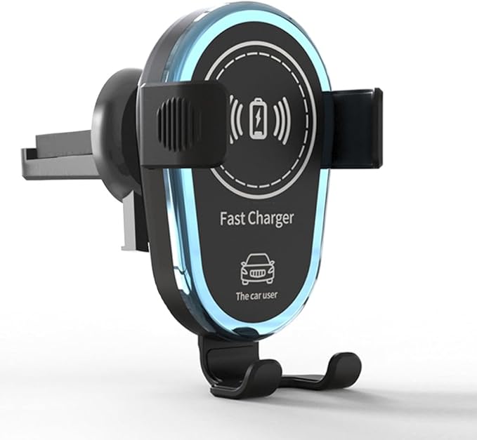 15W Fast Wireless Car Charger, Phone Holder, Auto-Clamping Air Vent Phone Charger for Car (Blue Border Black)